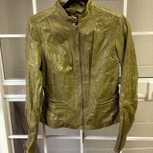 Danier Italian leather biker jacket olive green size small